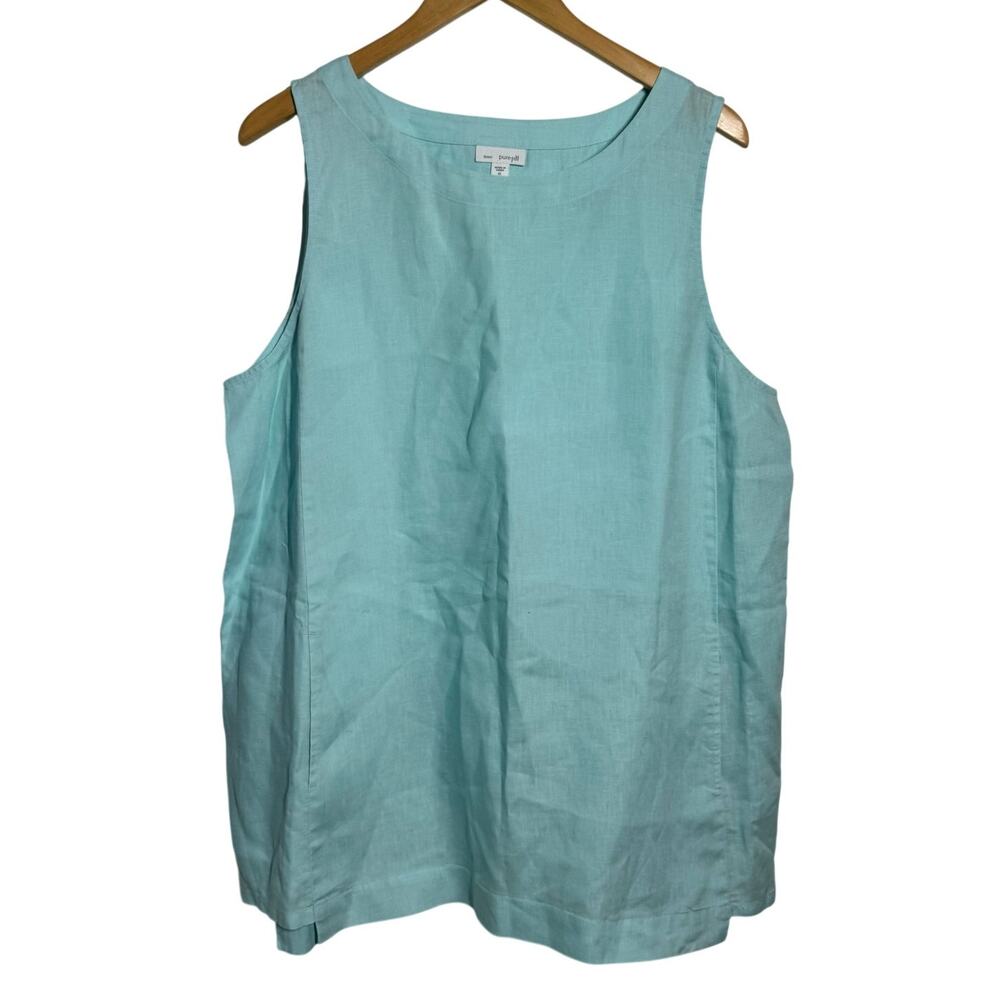 J.Jill Purejill 100% Linen Coastal Beach Lagenlook Tunic Tank Blouse XL Blue